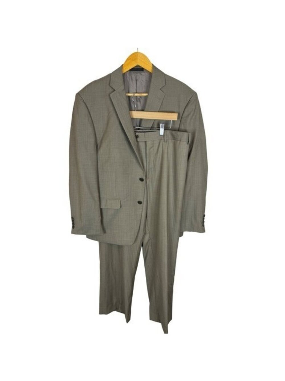 Calvin Klein Mens 42S 34x31 Wool Pinstripe 2 Button Suit Taupe Brown Blazer